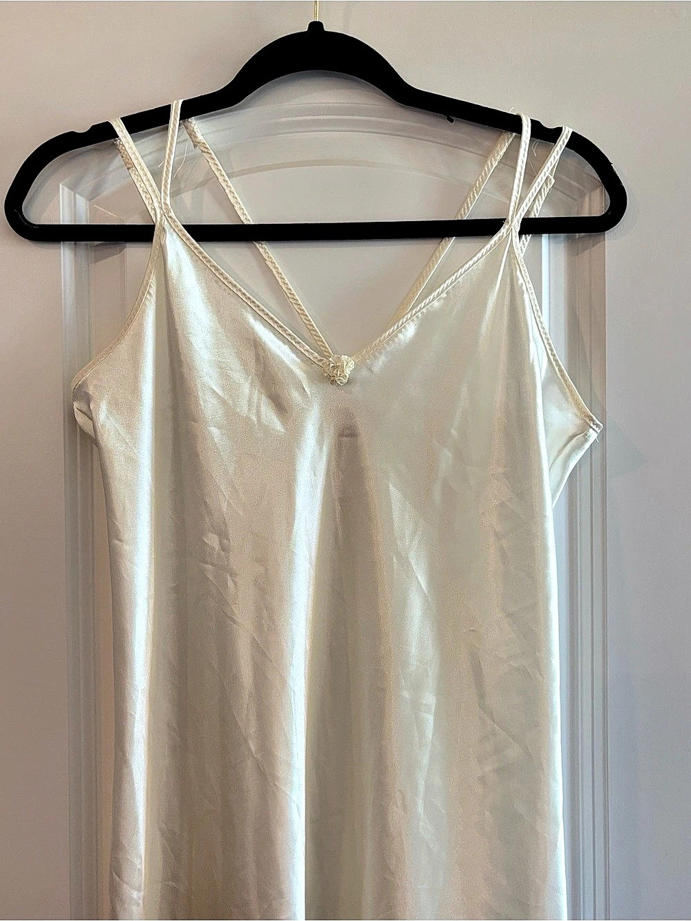 Vintage 90s Petra Fashions Women’s Ivory Satin Full Slip, Size M, Solid lingerie